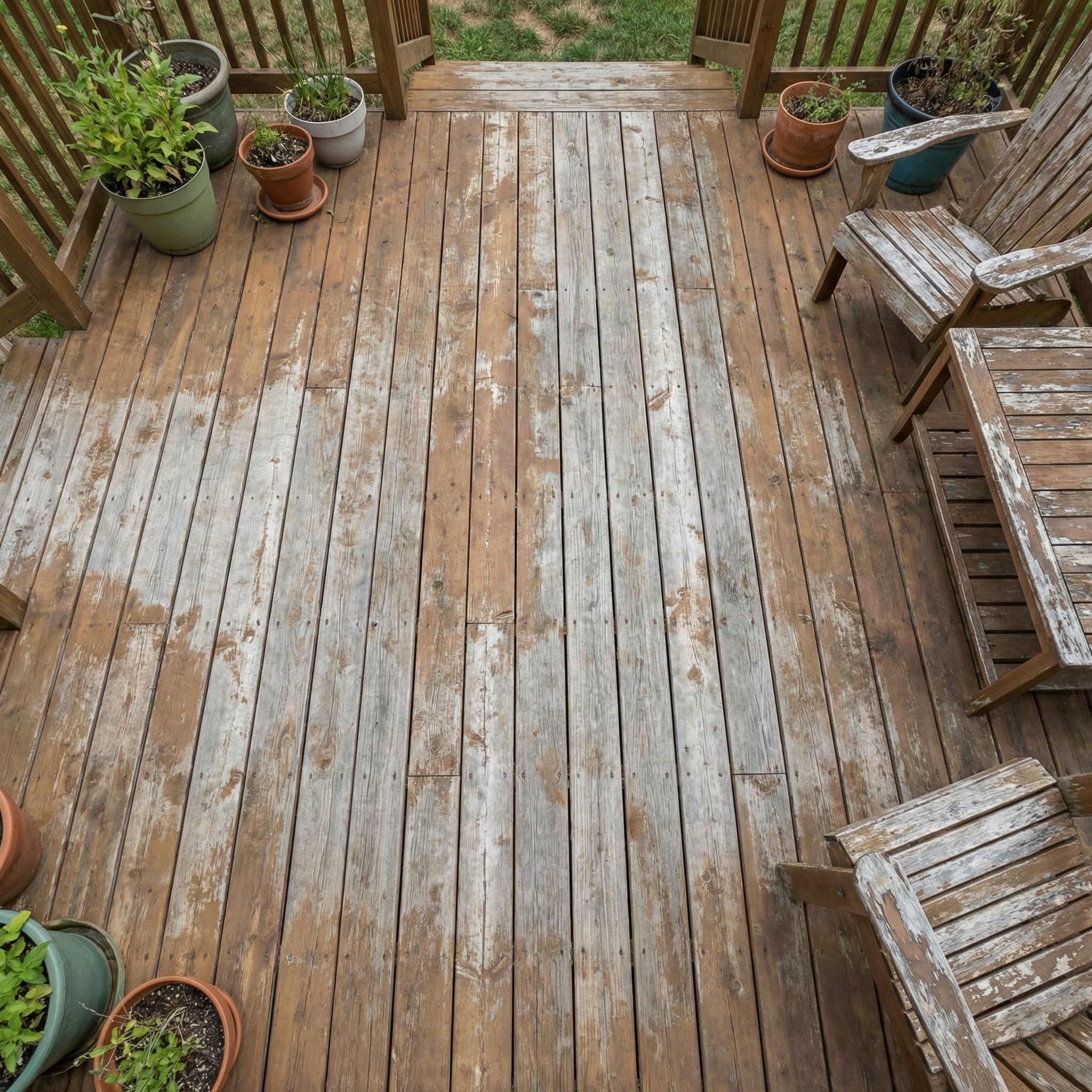 Small cedar deck before — gray and neglected