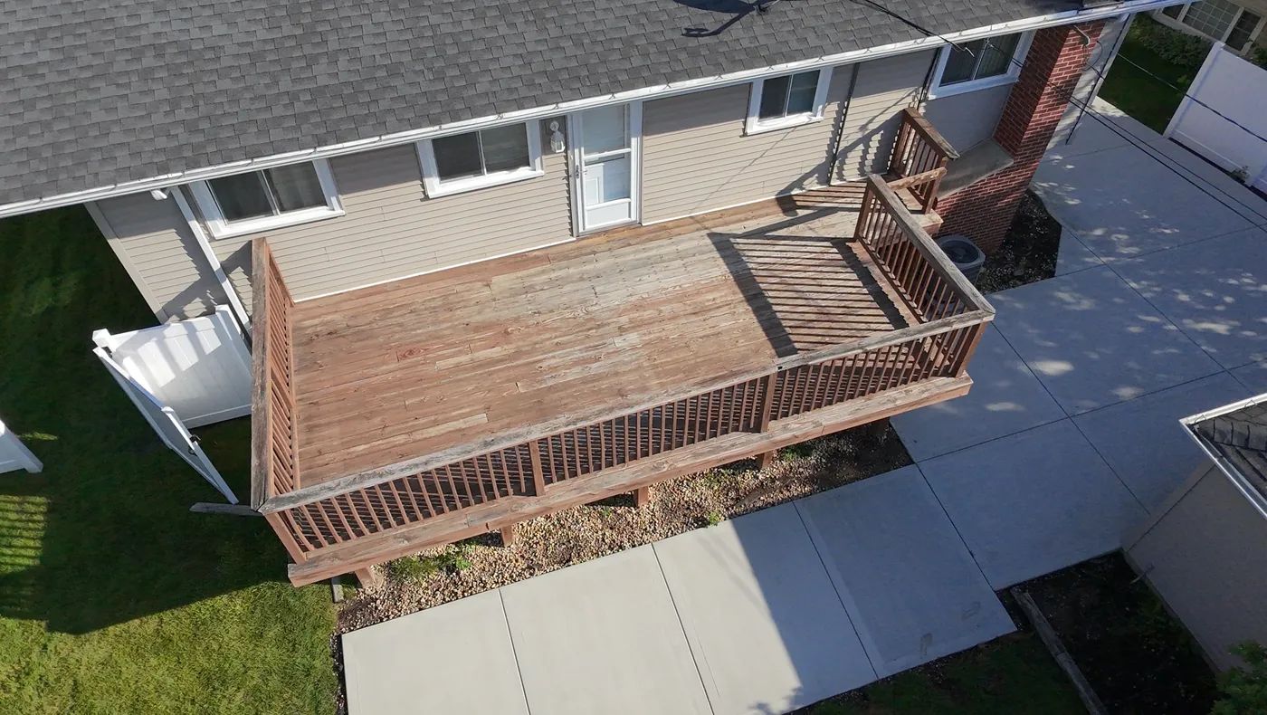 Old worn wood deck before composite re-decking