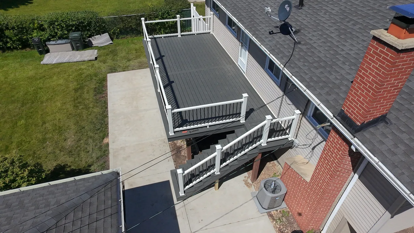 Finished composite deck with railings and stairs